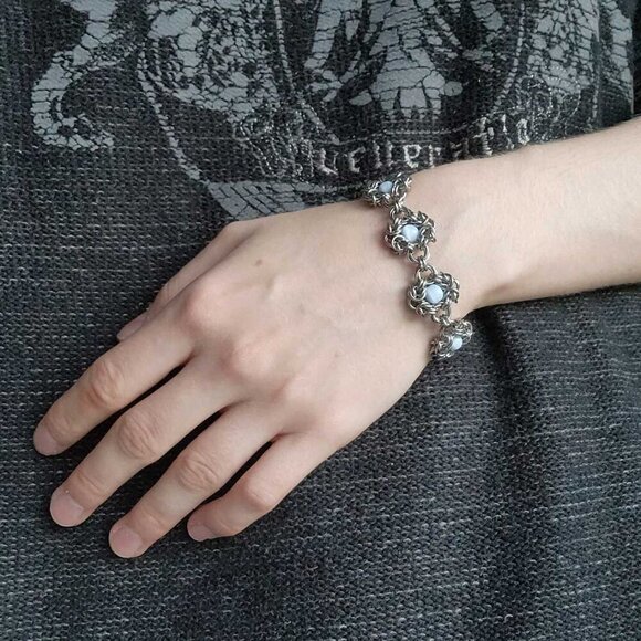 Gothic light blue pearls and silver romanov bracelet - Picture 2 of 11